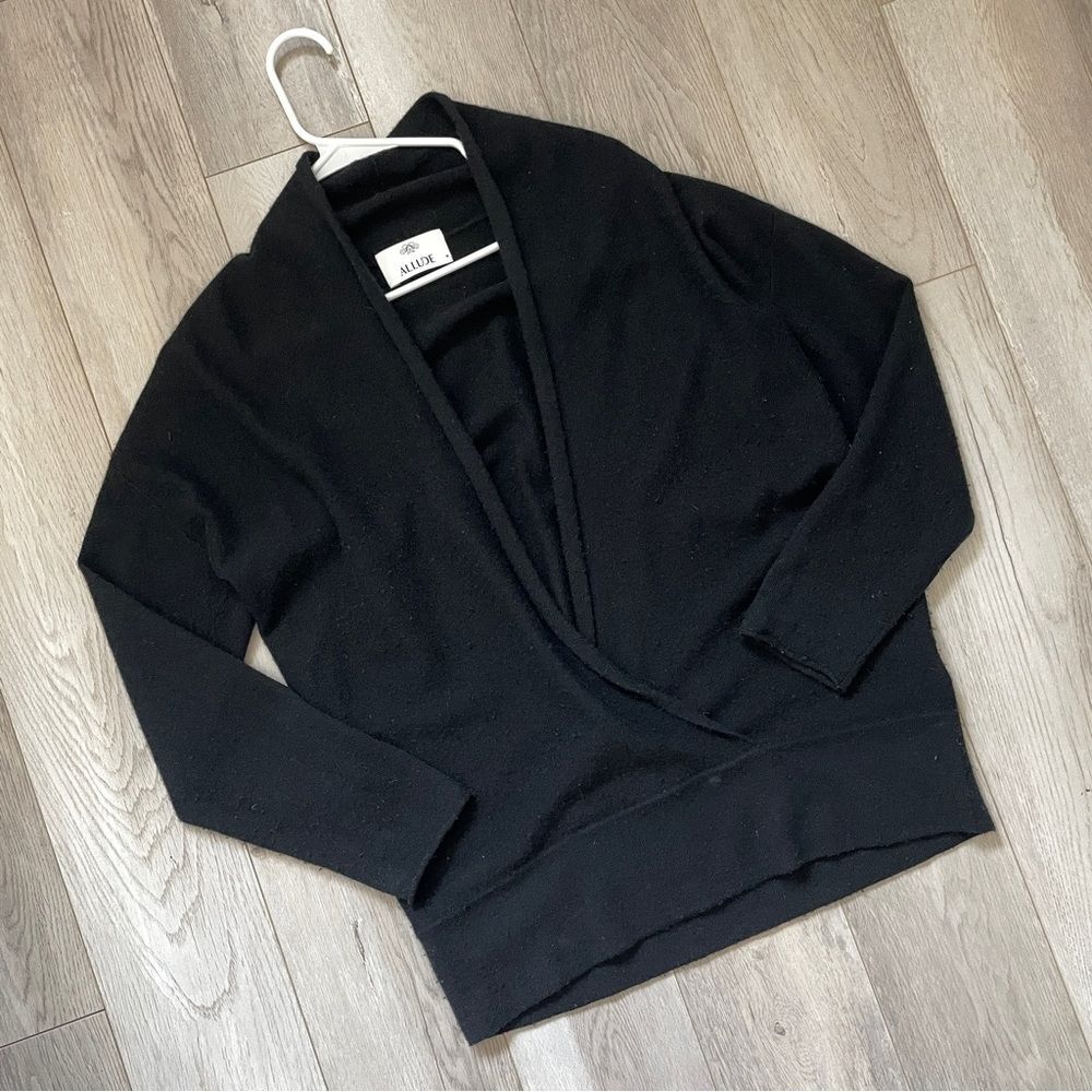 Allude Wool Cardigan virgin cashmere wrap sweater womens Black medium minimalist